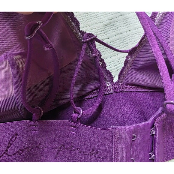 Victoria's Secret Bralette Medium Purple Lace Floral Halter Adjustable - Picture 6 of 12